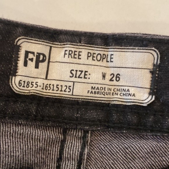 Free People, black distressed with raw hem Denim Jeans, Size 26, 25” Inseam - Picture 4 of 6